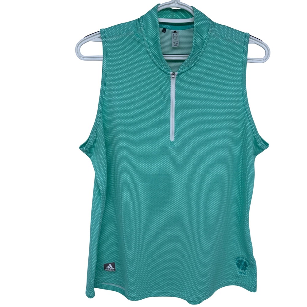 Adidas 1/4 Zip Golf Top Large Women's Green /w White Dot Pattern Sleeveless‎
